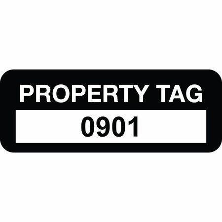 LUSTRE-CAL Property ID Label PROPERTY TAG Polyester Black 2in x 0.75in  Serialized 0901-1000, 100PK 253744Pe1K0901